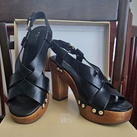 Coach Black Leather Block Heels - Picture 1 of 3